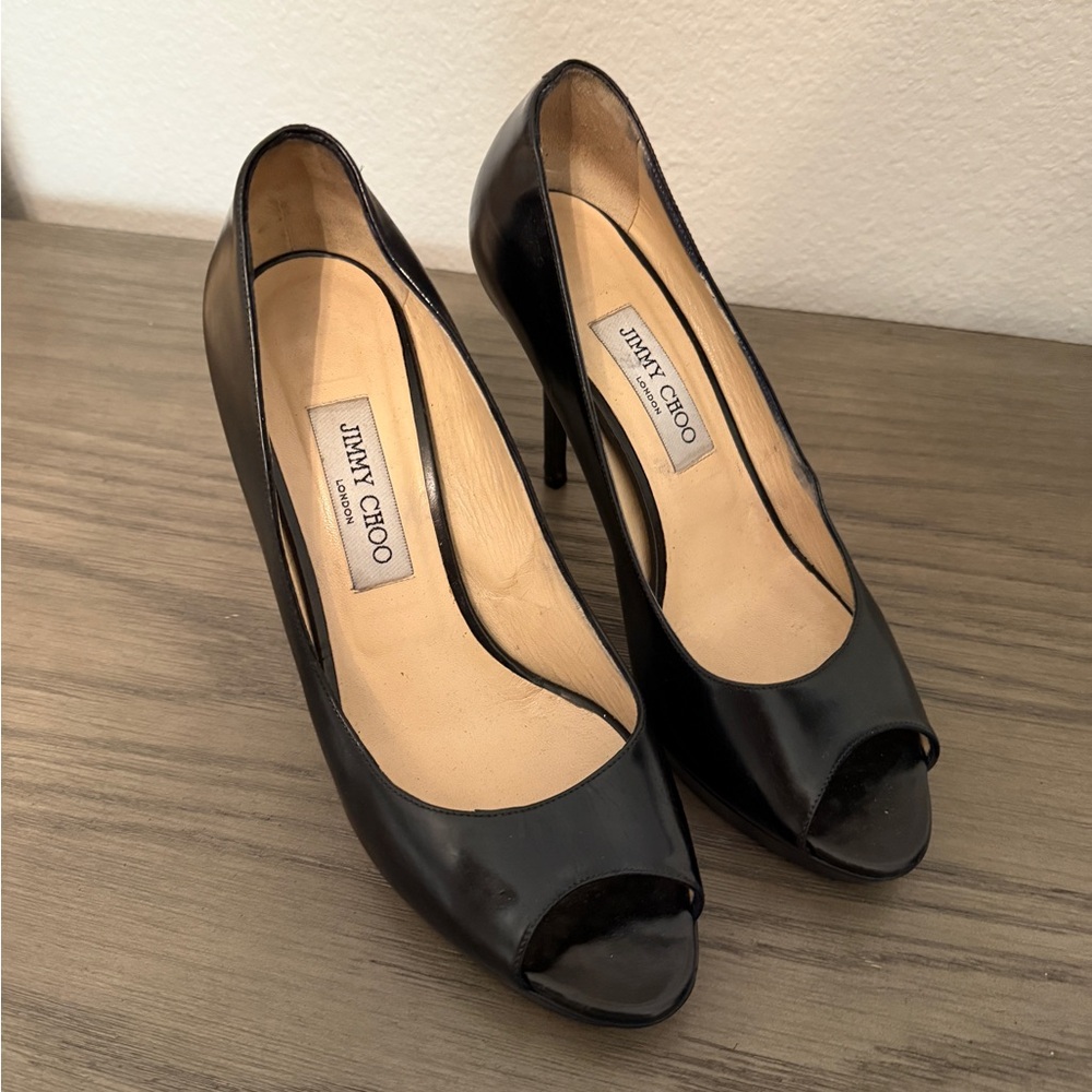 Jimmy Choo Classic Black Peep Toe Heels